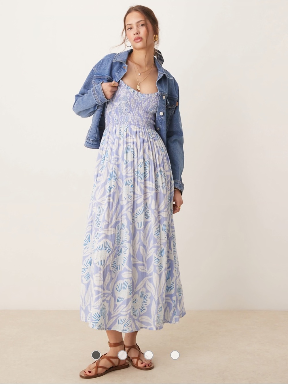 NWOT Free People Sweet Nothings Printed Midi Dress in Blue (Size Large)